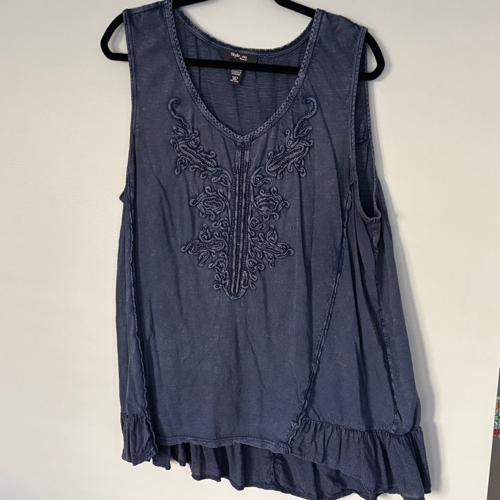 Style & Co. Navy Blue Embroidered Sleeveless Tank